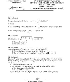 Đề thi tuyển sinh vào Lớp 10 THPT chuyên Trần Hưng Đạo môn Toán - Năm học 2013-2014 - Sở Giáo dục & Đào tạo Bình Thuận